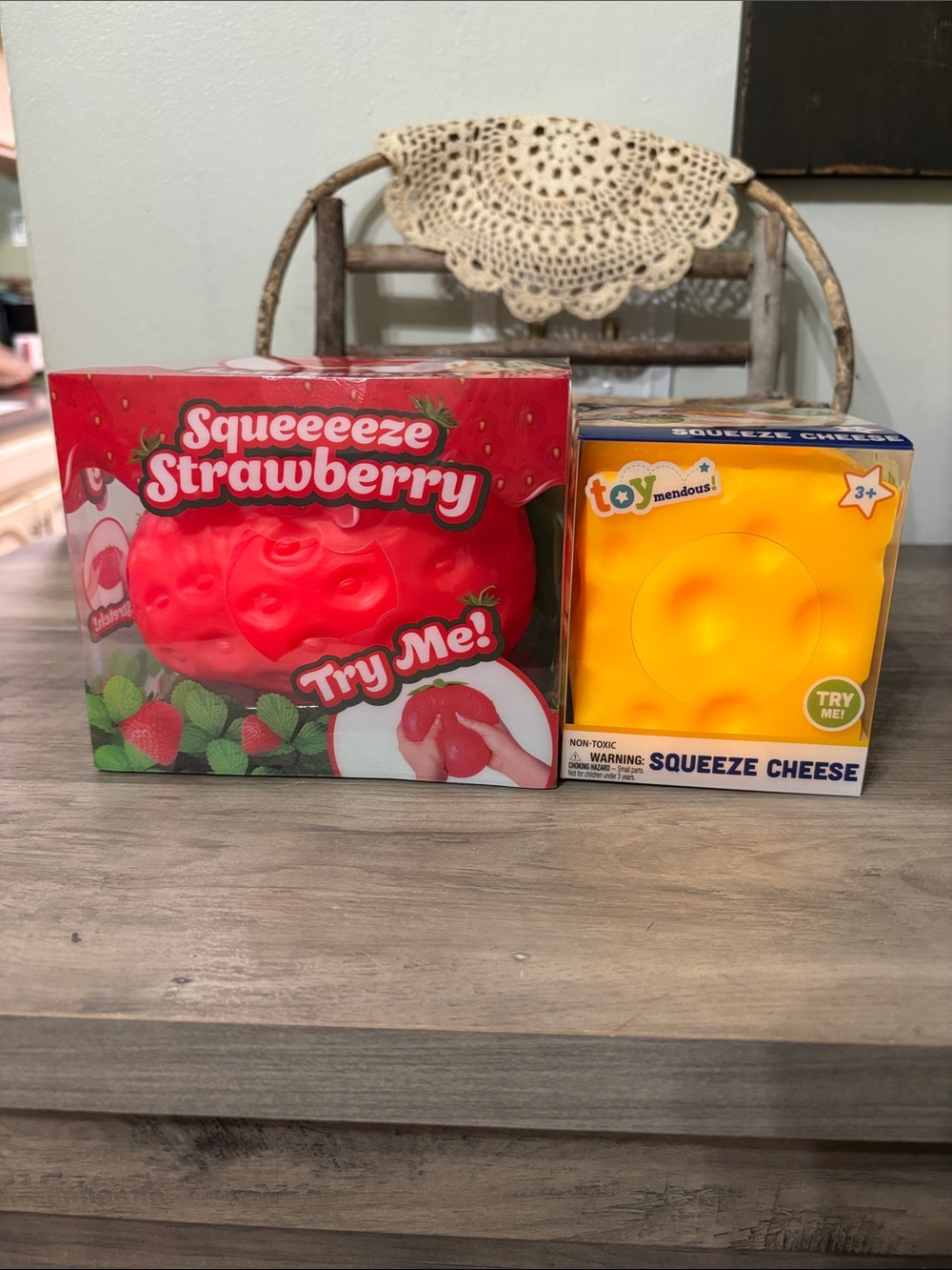 SUNNY DAYS Squeeze SQUISHY Strawberry & TOYmendous SQUISHY Squeeze Cheese NIB